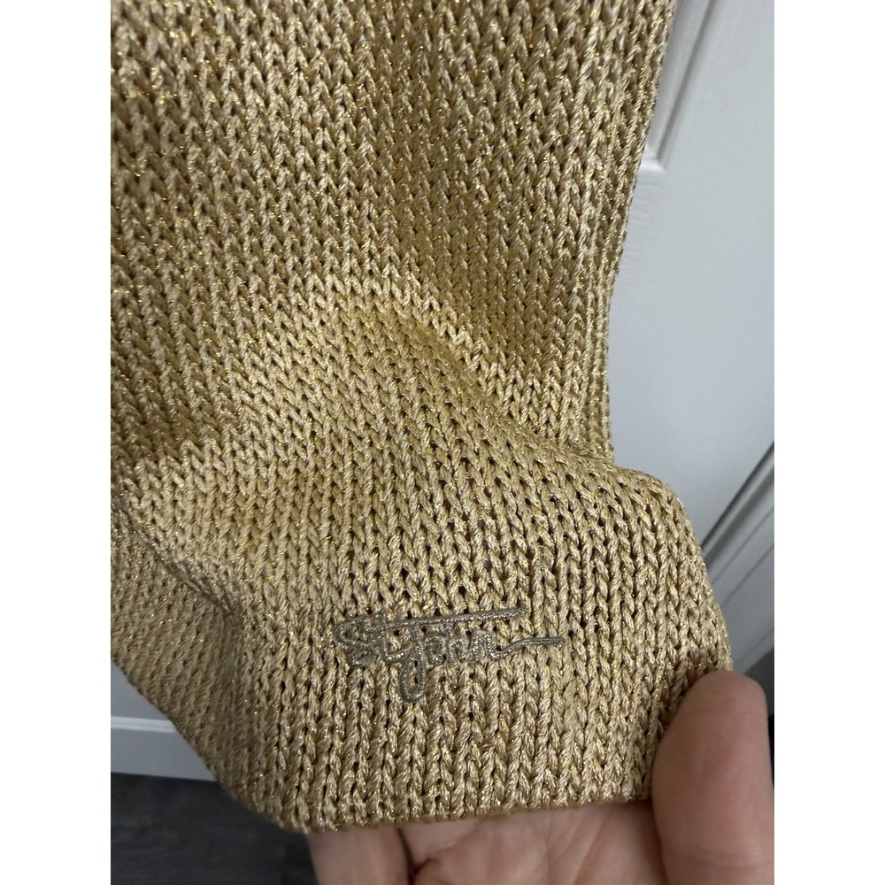 ST JOHN Marie Gray Santana Knit Gold Metallic Paillettes Top Large USA Luxury - Picture 5 of 10